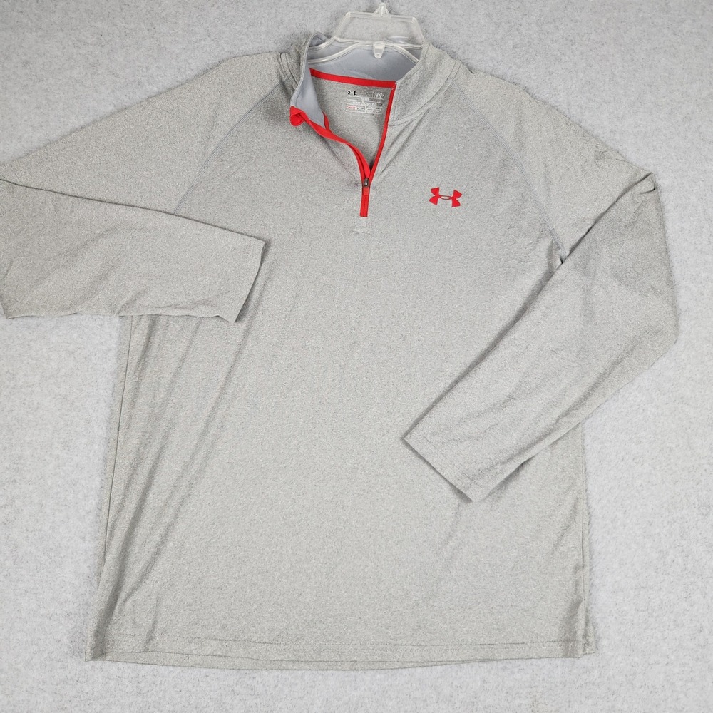 Under Armour 1/4 Zip Pullover Mens Large Gray‎ HeatGear Loose Fit Gym Activewear